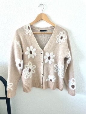 Retro Floral Print V Neck Button Up Cardigan - S
